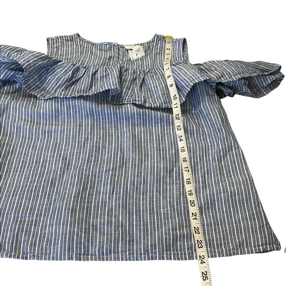J. Crew Blue Striped Sleeveless Blouse with Ruffled Details Woman Size Small - Picture 9 of 10
